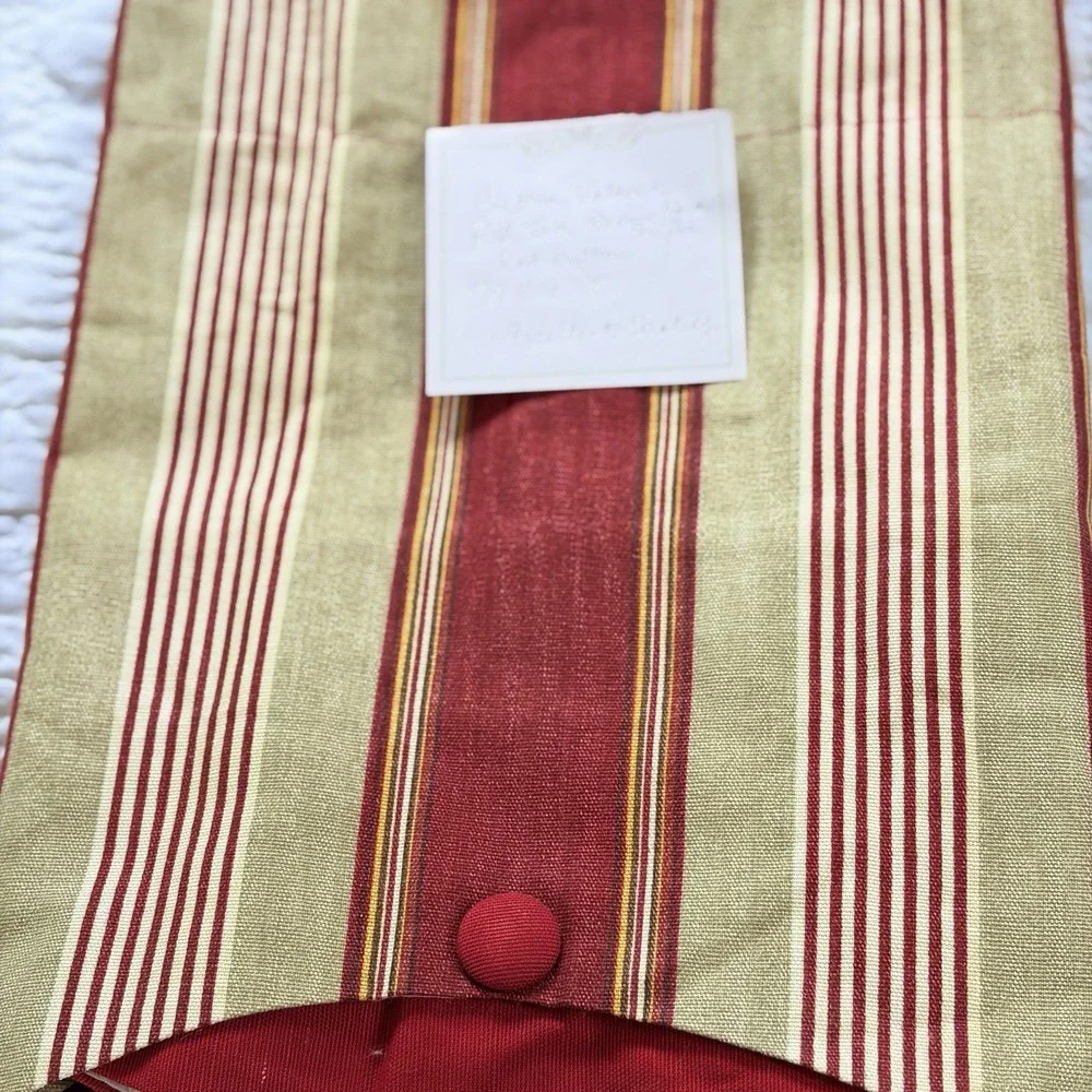 Custom Window Valance Red Gold Stripe 78 x 18 Lined Button Accent